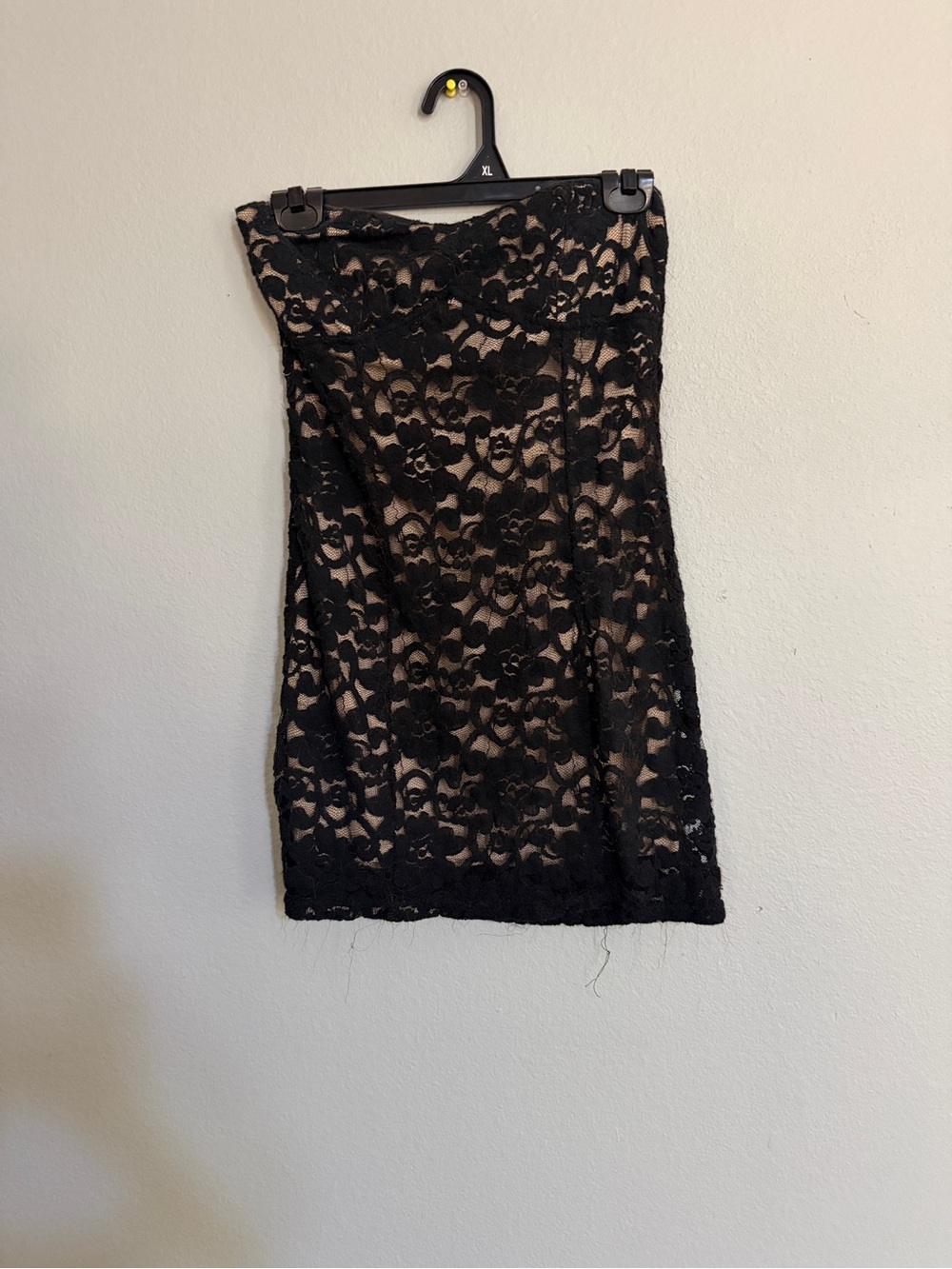 Windsor Black Lace Strapless Mini Dress with Nude Lining